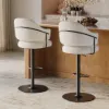 Modern Warm White Boucle Adjustable Swivel Counter Stool with Matte Black Base, 1 Piece