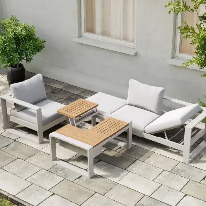 Picture of Slatera 4-Pieces Modular Outdoor Sofa Set Aluminium & Acacia for 4 Person in Light Grey