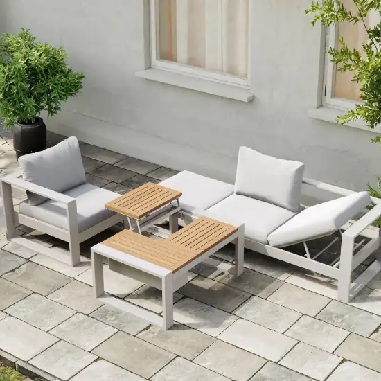 Slatera 4-Pieces Modular Outdoor Sofa Set Aluminium & Acacia for 4 Person in Light Grey