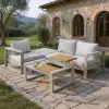 Slatera 4-Pieces Modular Outdoor Sofa Set Aluminium & Acacia for 4 Person in Light Grey