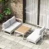 Slatera 4-Pieces Modular Outdoor Sofa Set Aluminium & Acacia for 4 Person in Light Grey