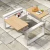 Slatera 4-Pieces Modular Outdoor Sofa Set Aluminium & Acacia for 4 Person in Light Grey