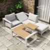 Slatera 4-Pieces Modular Outdoor Sofa Set Aluminium & Acacia for 4 Person in Light Grey