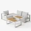 Slatera 4-Pieces Modular Outdoor Sofa Set Aluminium & Acacia for 4 Person in Light Grey
