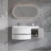 90 cm Floating Curved Bathroom Vanity Half-Circle Bathroom Cabinet White