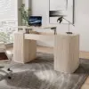 Velign 60" Whitewash Standing Office Desk with 2-Door Storage Cabinet