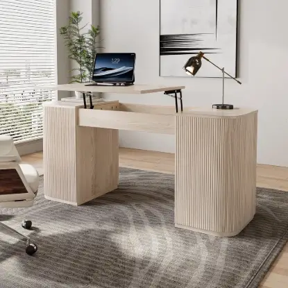 Picture of Velign 60" Whitewash Standing Office Desk with 2-Door Storage Cabinet