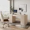 Velign 60" Whitewash Standing Office Desk with 2-Door Storage Cabinet