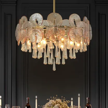 Glam 9-Light Crystal 5 Tiered Chandelier Gold Pendant Lights for Living Room