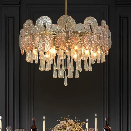 Glam 9-Light Crystal 5 Tiered Chandelier Gold Pendant Lights for Living Room