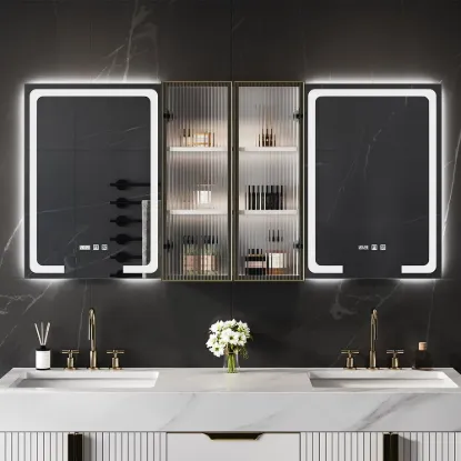 1500mm LED Lighted Medicine Cabinet Wooden Wall-mounted Bathroom Mirror with Doors