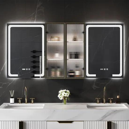 1500mm LED Lighted Medicine Cabinet Wooden Wall-mounted Bathroom Mirror with Doors