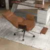Picture of Ergonomic Brown Faux Leather High Back Reclining Swivel Office Desk Chair with Footrest