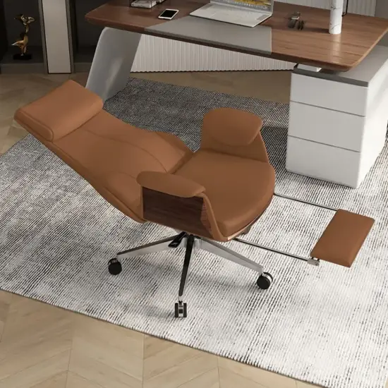 Picture of Ergonomic Brown Faux Leather High Back Reclining Swivel Office Desk Chair with Footrest
