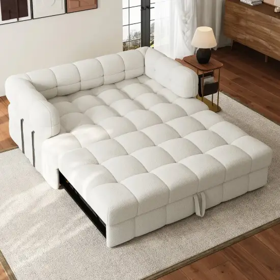 170 cm 2-Seater Boucle Convertible Sleeper Sofa – Queen Pull Out