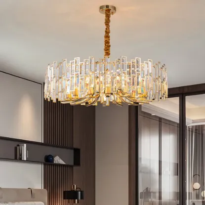 Clyvra Modern Geometric Crystal Chandelier 14-Light with Adjustable Chain in Gold