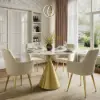 Modern 100 cm Round Glossy Sintered Stone Dining Table with Gold Metal Pedestal Base, Seats 2