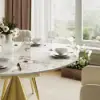 Modern 100 cm Round Glossy Sintered Stone Dining Table with Gold Metal Pedestal Base, Seats 2