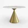 Modern 100 cm Round Glossy Sintered Stone Dining Table with Gold Metal Pedestal Base, Seats 2