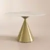 Modern 100 cm Round Glossy Sintered Stone Dining Table with Gold Metal Pedestal Base, Seats 2