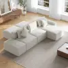 3500mm 6-Piece Cotton & Linen Modular Chaise Sectional Sofa with Ottomans