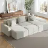 3500mm 6-Piece Cotton & Linen Modular Chaise Sectional Sofa with Ottomans