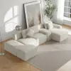 3500mm 6-Piece Cotton & Linen Modular Chaise Sectional Sofa with Ottomans