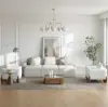 3500mm 6-Piece Cotton & Linen Modular Chaise Sectional Sofa with Ottomans