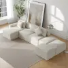 3500mm 6-Piece Cotton & Linen Modular Chaise Sectional Sofa with Ottomans