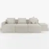 3500mm 6-Piece Cotton & Linen Modular Chaise Sectional Sofa with Ottomans