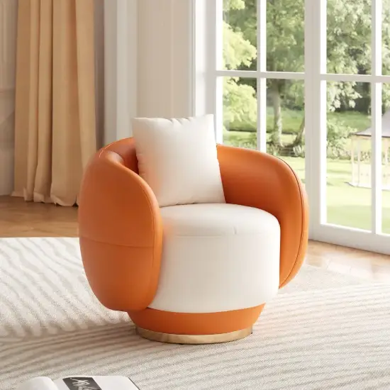 Suncurve Performance Leather Swivel Barrel Accent Chair with Pillow – Orange