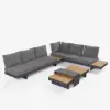 Tevara 4-Piece Outdoor Teak & Aluminium Modular Sofa Set for 6 in Grey with Black Cover