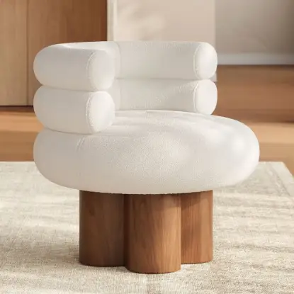 Picture of Swivel Boucle Barrel Armless Solid Wood Accent Chair
