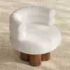 Swivel Boucle Barrel Armless Solid Wood Accent Chair