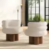 Swivel Boucle Barrel Armless Solid Wood Accent Chair