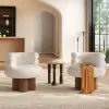 Swivel Boucle Barrel Armless Solid Wood Accent Chair