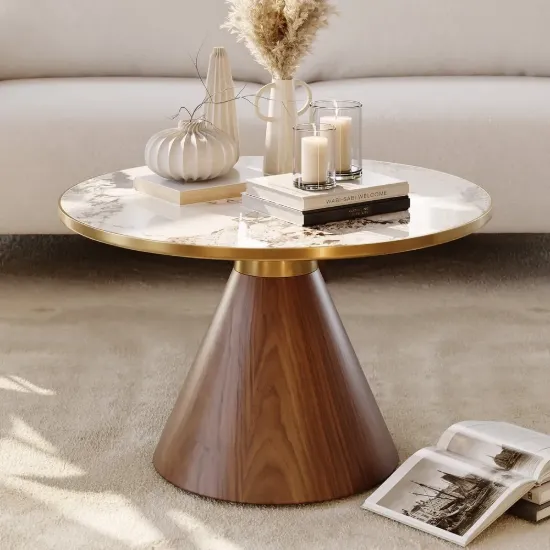 Sculra 711 mm Round Walnut Sintered Stone Top Coffee Table