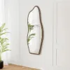 63" Irregular Full-Length Mirror with Walnut Wooden Frame, Wall-Mounted or Free-Standing