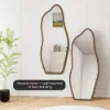 63" Irregular Full-Length Mirror with Walnut Wooden Frame, Wall-Mounted or Free-Standing