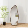 63" Irregular Full-Length Mirror with Walnut Wooden Frame, Wall-Mounted or Free-Standing
