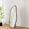 63" Irregular Full-Length Mirror with Walnut Wooden Frame, Wall-Mounted or Free-Standing