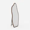 63" Irregular Full-Length Mirror with Walnut Wooden Frame, Wall-Mounted or Free-Standing
