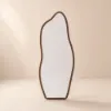 63" Irregular Full-Length Mirror with Walnut Wooden Frame, Wall-Mounted or Free-Standing