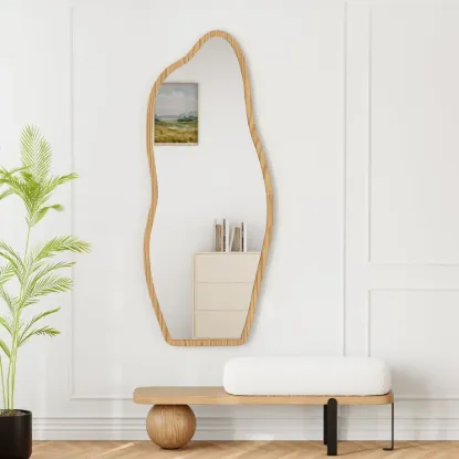 Unusual wooden mirror for wall or floor mounting