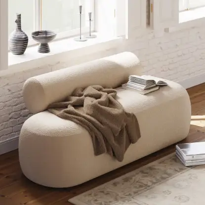53"W Modern Boucle Bedroom Bench Chaise Lounge with Back
