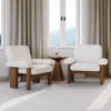 Boucle Solid Wood Accent Chair with Ottoman
