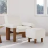 Boucle Solid Wood Accent Chair with Ottoman
