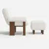 Boucle Solid Wood Accent Chair with Ottoman