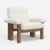 Boucle Solid Wood Accent Chair with Ottoman
