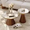 Sculra 2 Piece Set Round Walnut Sintered Stone Top Coffee Table (508 mm - 711 mm)